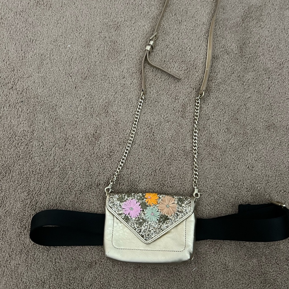 Floral Embellished Gold Crossbody Bag or belt bag Botkier